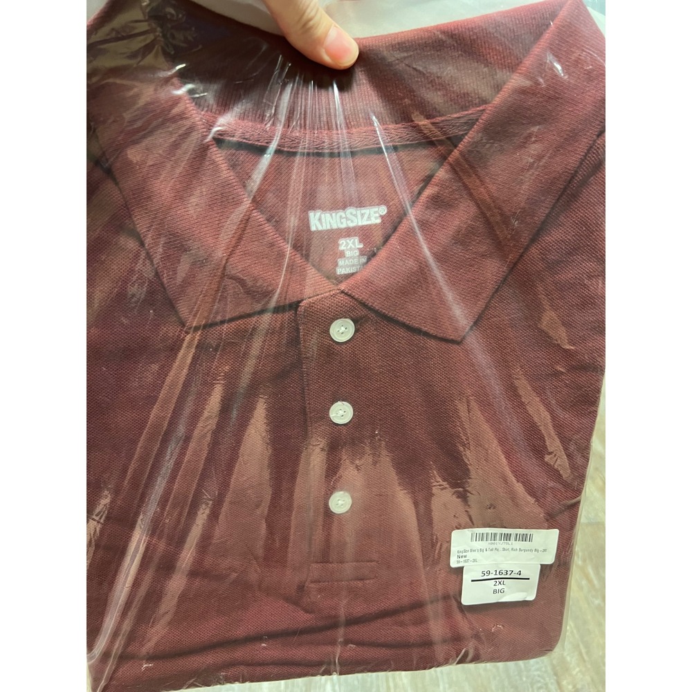 KINGSIZE Polo Shirt Mens 2XL Big Rich Burgundy Pique Short Sleeve New in Pkg NWT